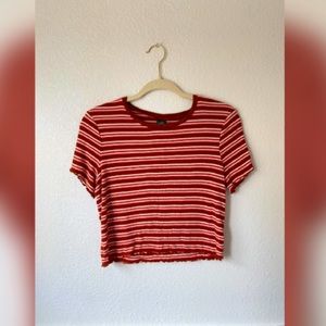 Orange+White Striped Cropped Shirt